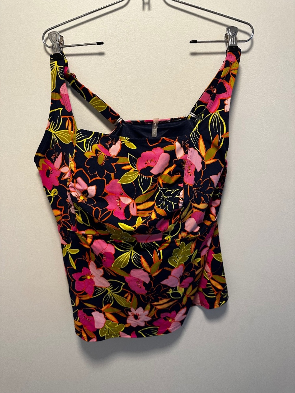Woman's Bathing Suit Top Tankini Lands End 18 WDD Blue Pink Nylon Spandex Modest